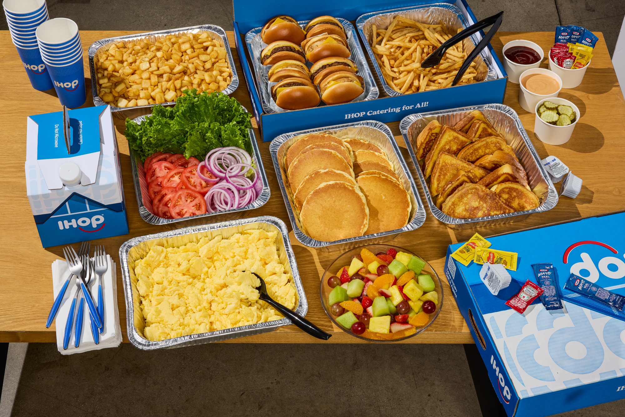 IHOP catering trays spread